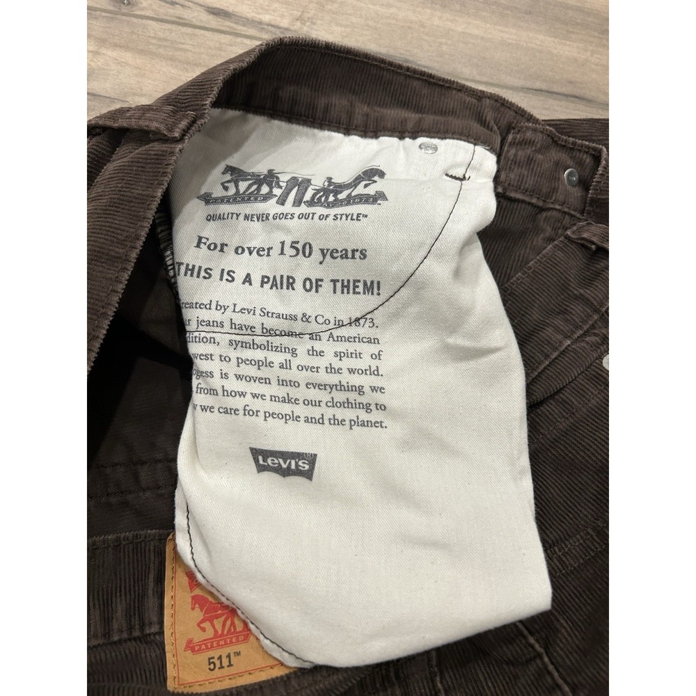 Levis Pants Mens 36x30 Brown 511 Slim Corduroy Stretch Preppy Taper - Picture 4 of 11
